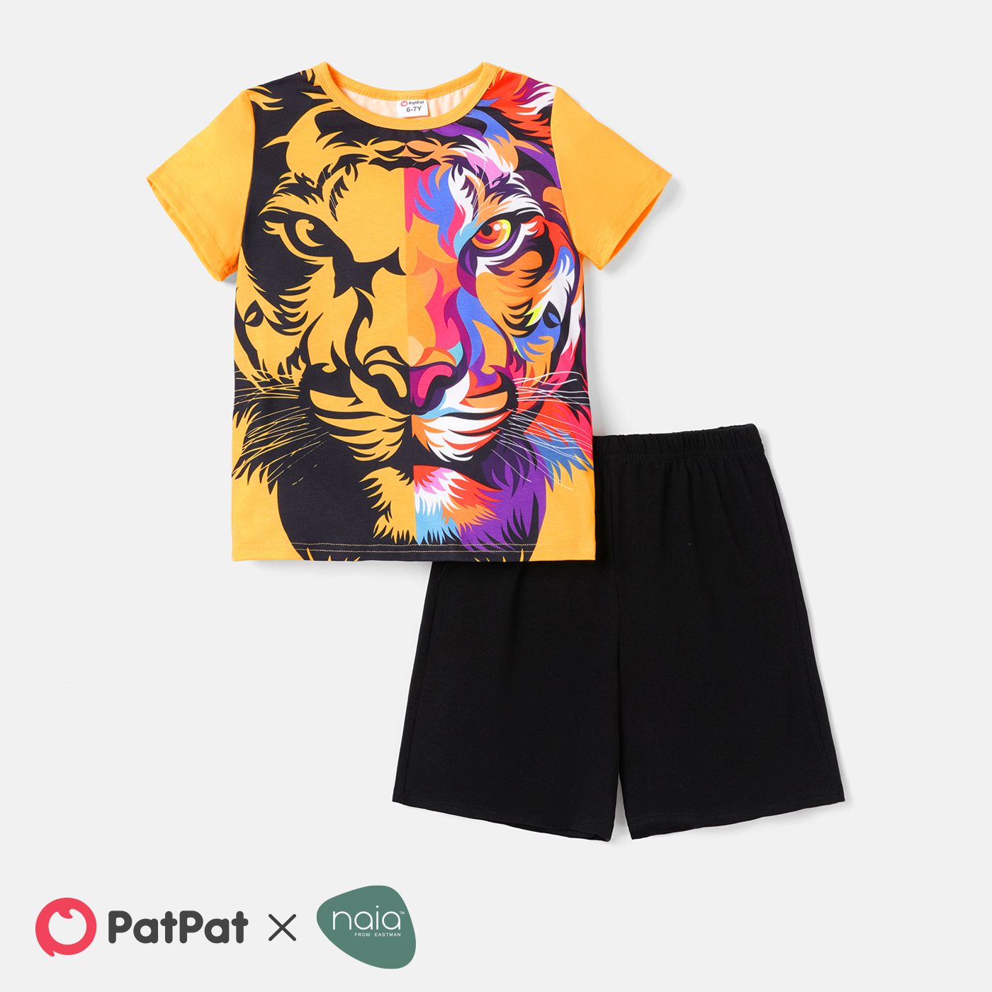 2pcs Kid Boy Naia Animal Lion Print Short-sleeve Tee and Elasticized Shorts Set