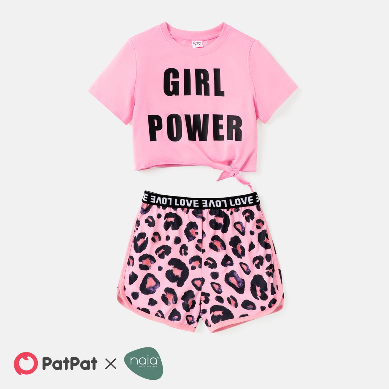 2-piece Kid Girl Letter Heart Print Pink Tee and Colorblock Capri Pants Set  Only $11.99 PatPat US Mobile