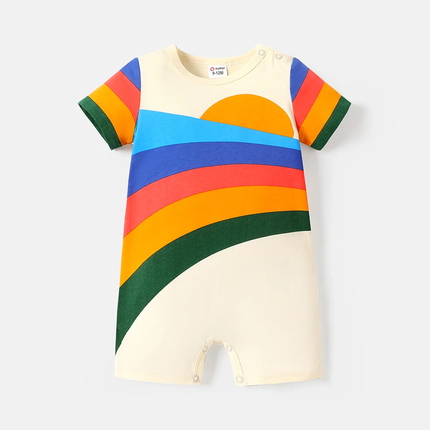 Baby Girl/Boy 100% Cotton Rainbow Striped Short-sleeve Romper Colorful big image 1