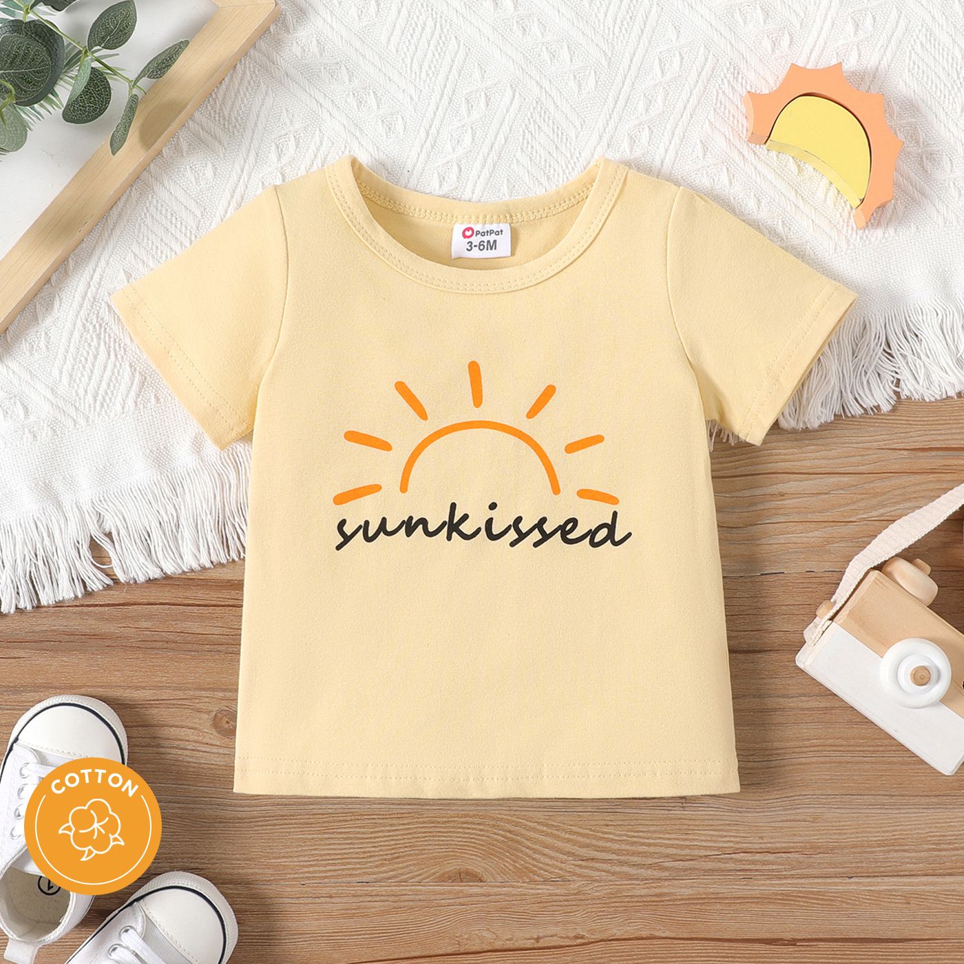 T-shirt à Manches Courtes Imprimé Soleil Bébé Garçon/fille 95% Coton