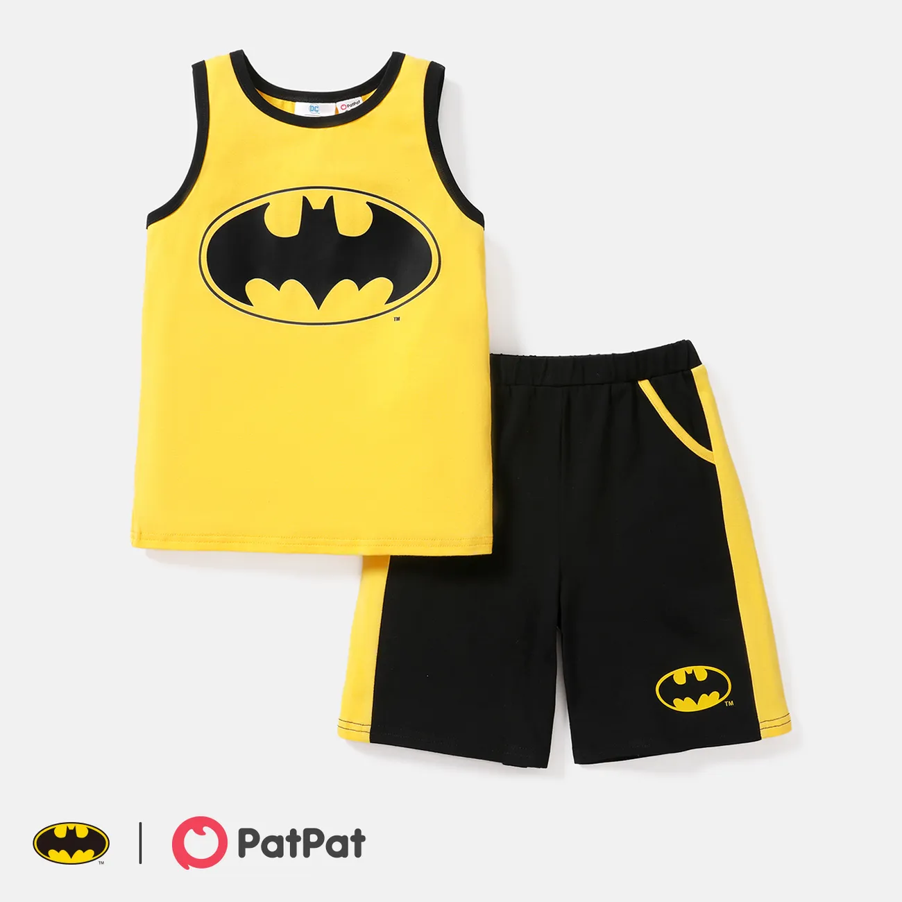 Batman 2pcs Kid Boy Cotton Tank Top and Colorblock Shorts Set Yellow big image 1