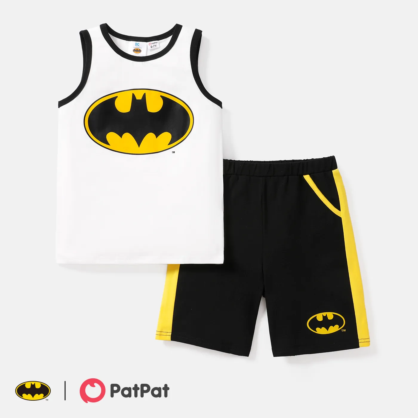Batman 2pcs Kid Boy Cotton Tank Top and Colorblock Shorts Set White