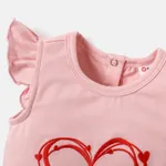 Valentine's Day Baby Girl Cotton Heart & Letter Embroidered Flutter-sleeve Romper  image 3