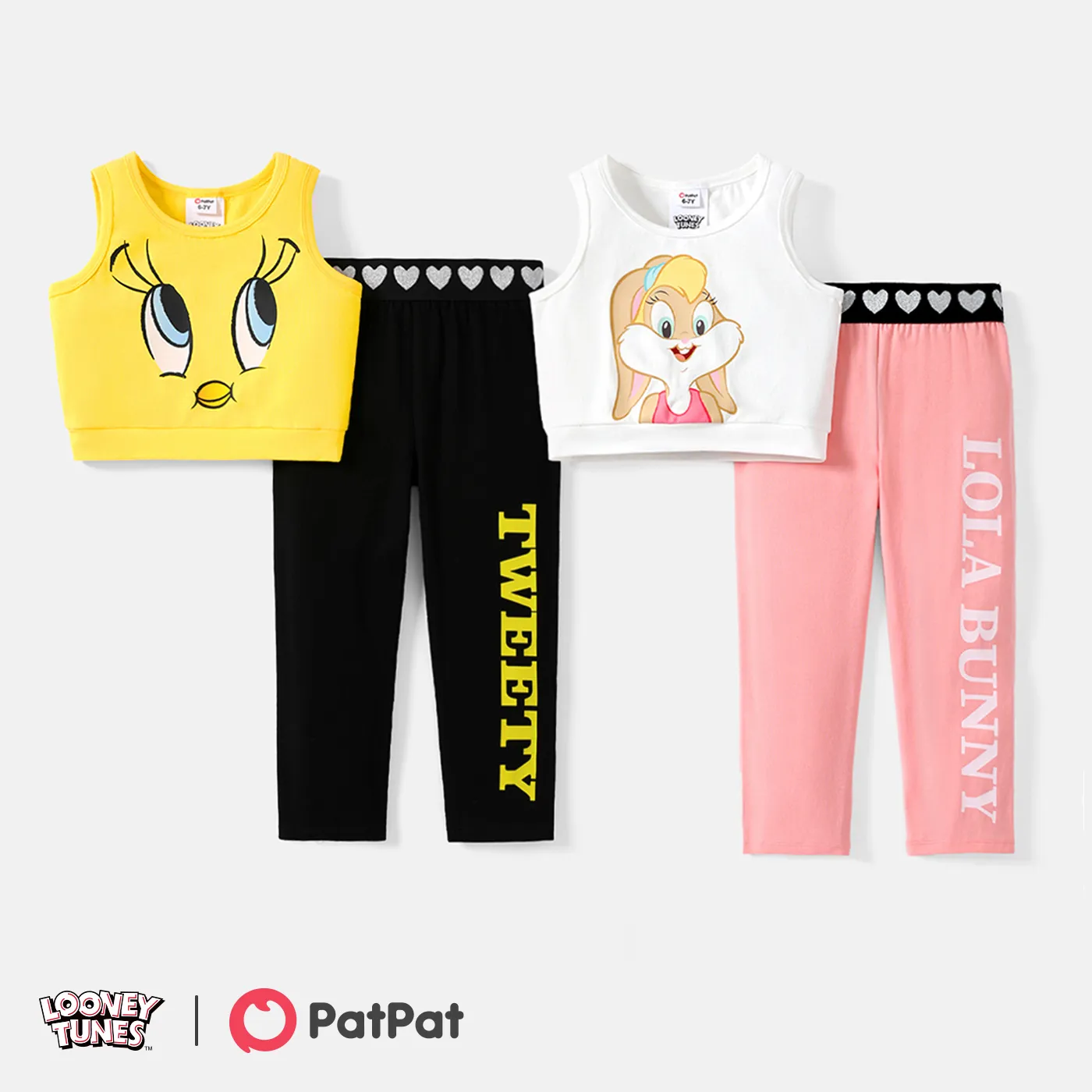 Looney Tunes 2pcs Kid Girl Character Print Cotton Tank Top and Heart Pattern Leggings Set