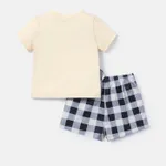 2pcs Baby Boy 100% Cotton Lion Print Short-sleeve Tee and Plaid Naia™ Shorts Set  image 2