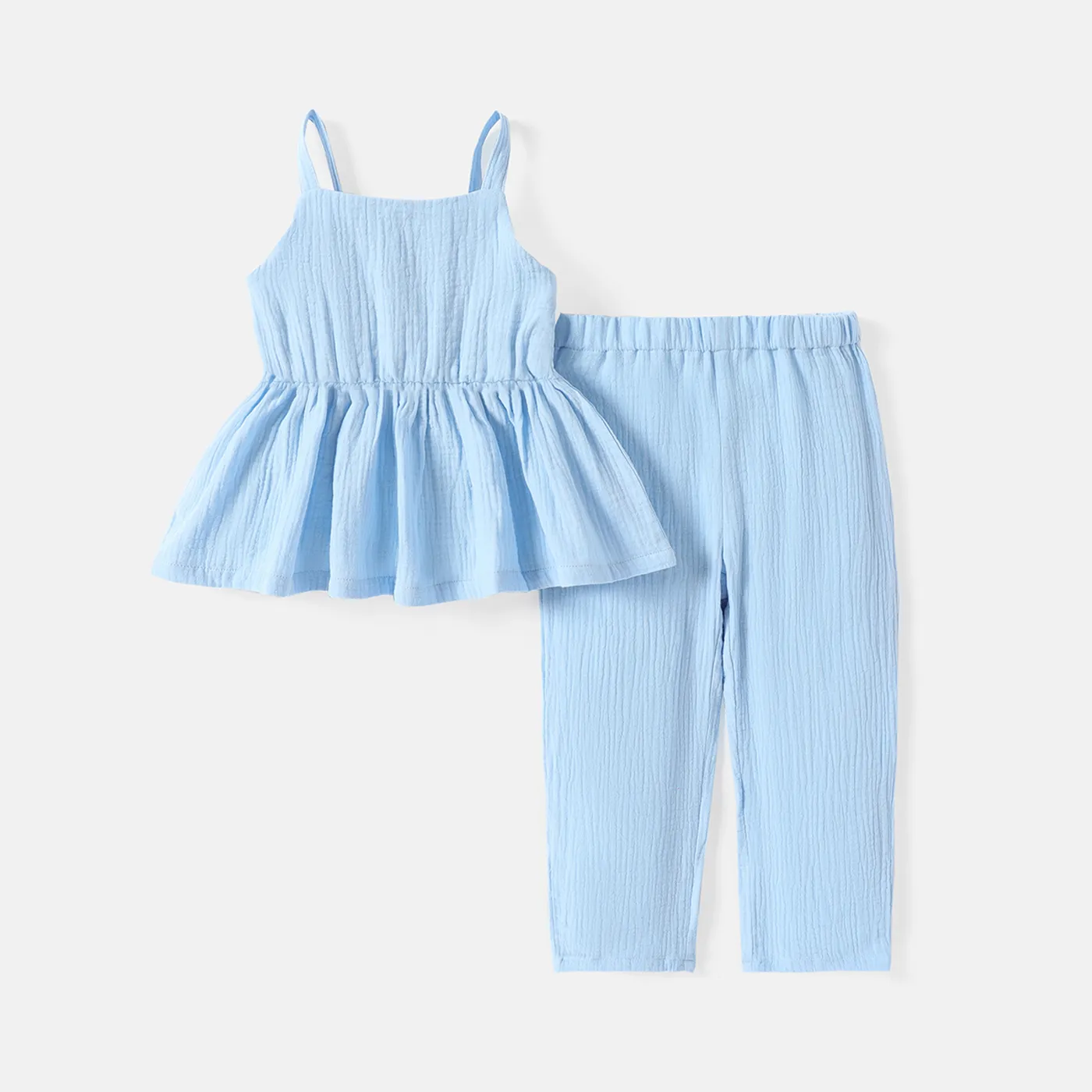 2pcs Toddler Girl 100% Cotton Solid Color Peplum Tank Top and Pants Set