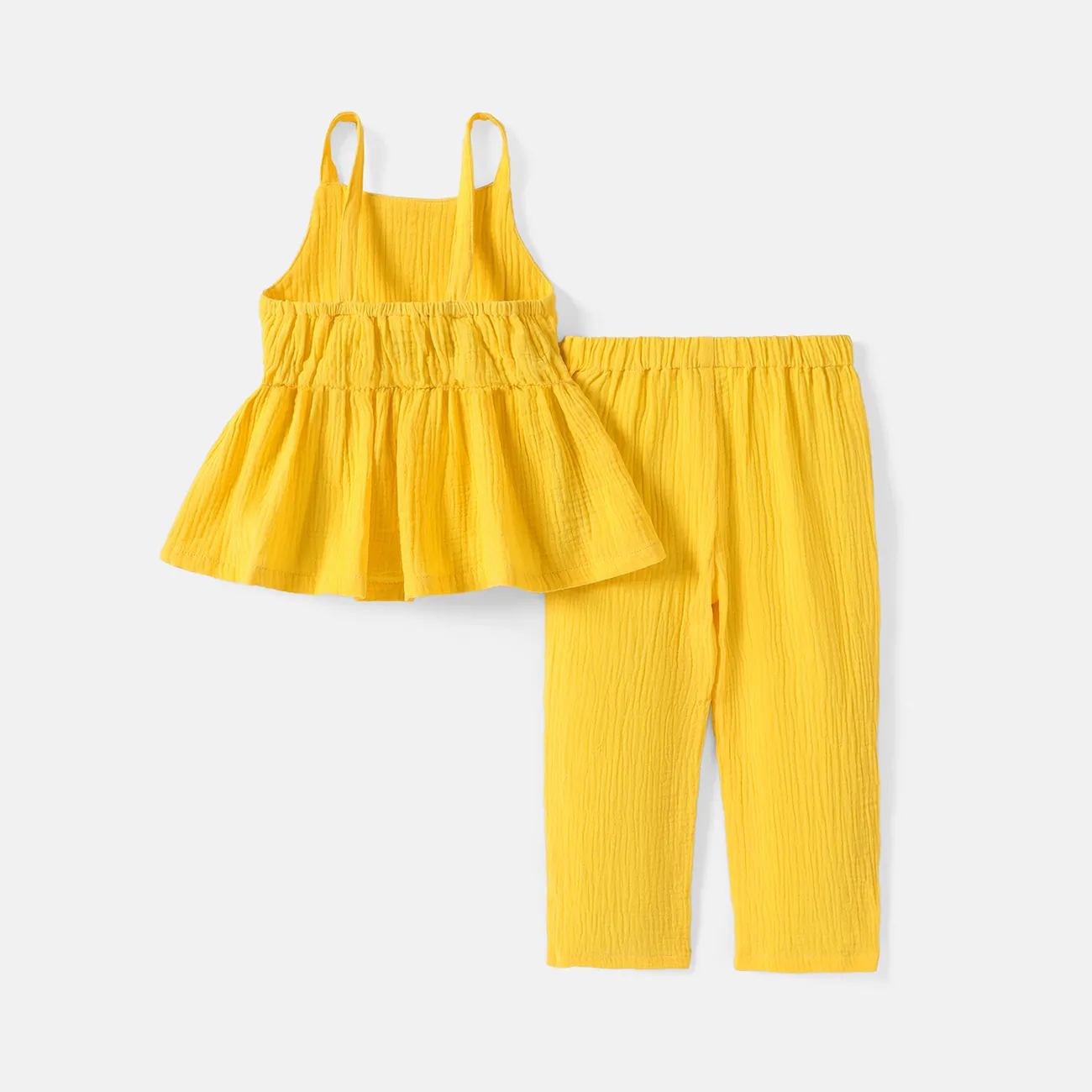 2pcs Toddler Girl 100% Cotton Solid Color Peplum Tank Top and Pants Set Yellow big image 1