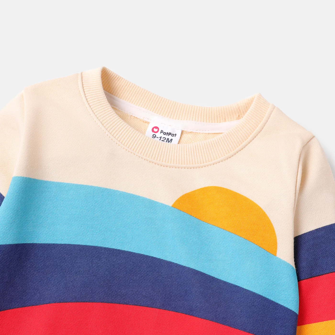 2pcs Baby Boy/Girl Rainbow Geo Print Long-sleeve Sweatshirt and Ripped Jeans Set Beige image 3