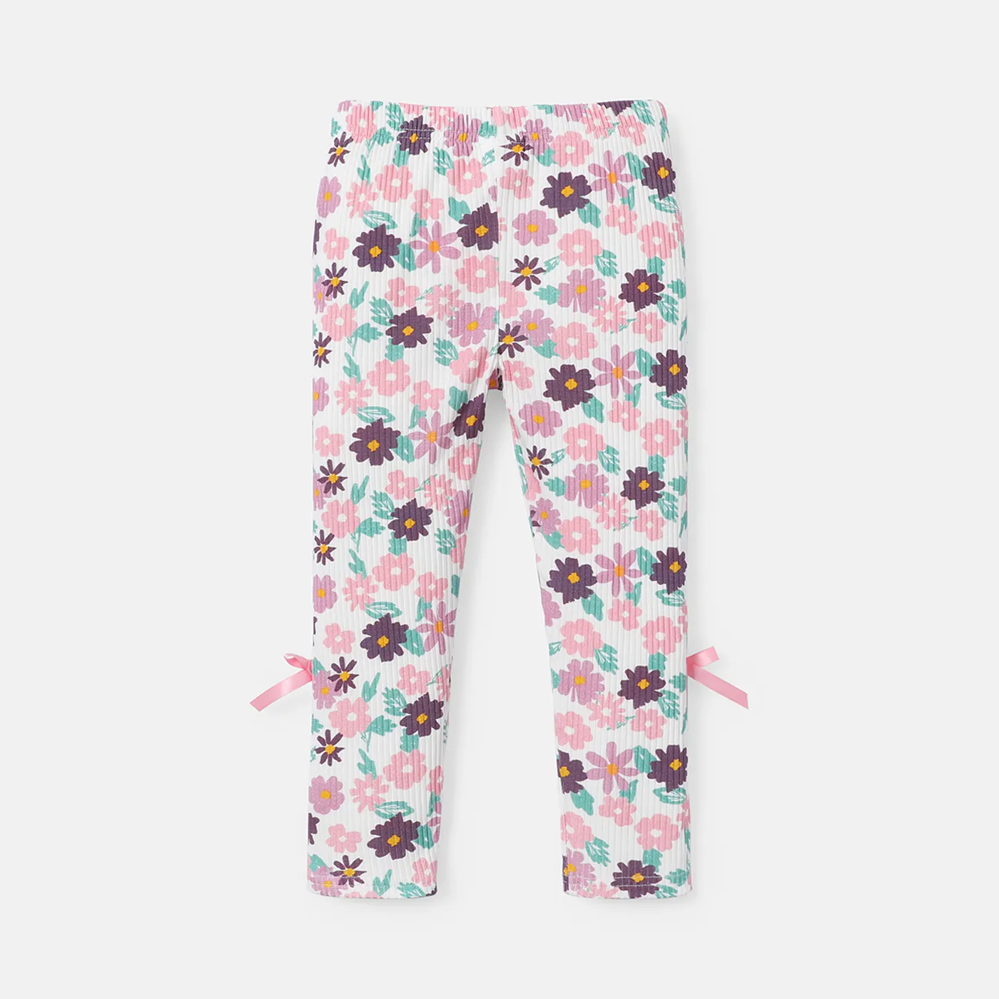 Toddler Girl Cotton Floral Print Bowknot Design Ribbed Elasticized Leggings  image 2