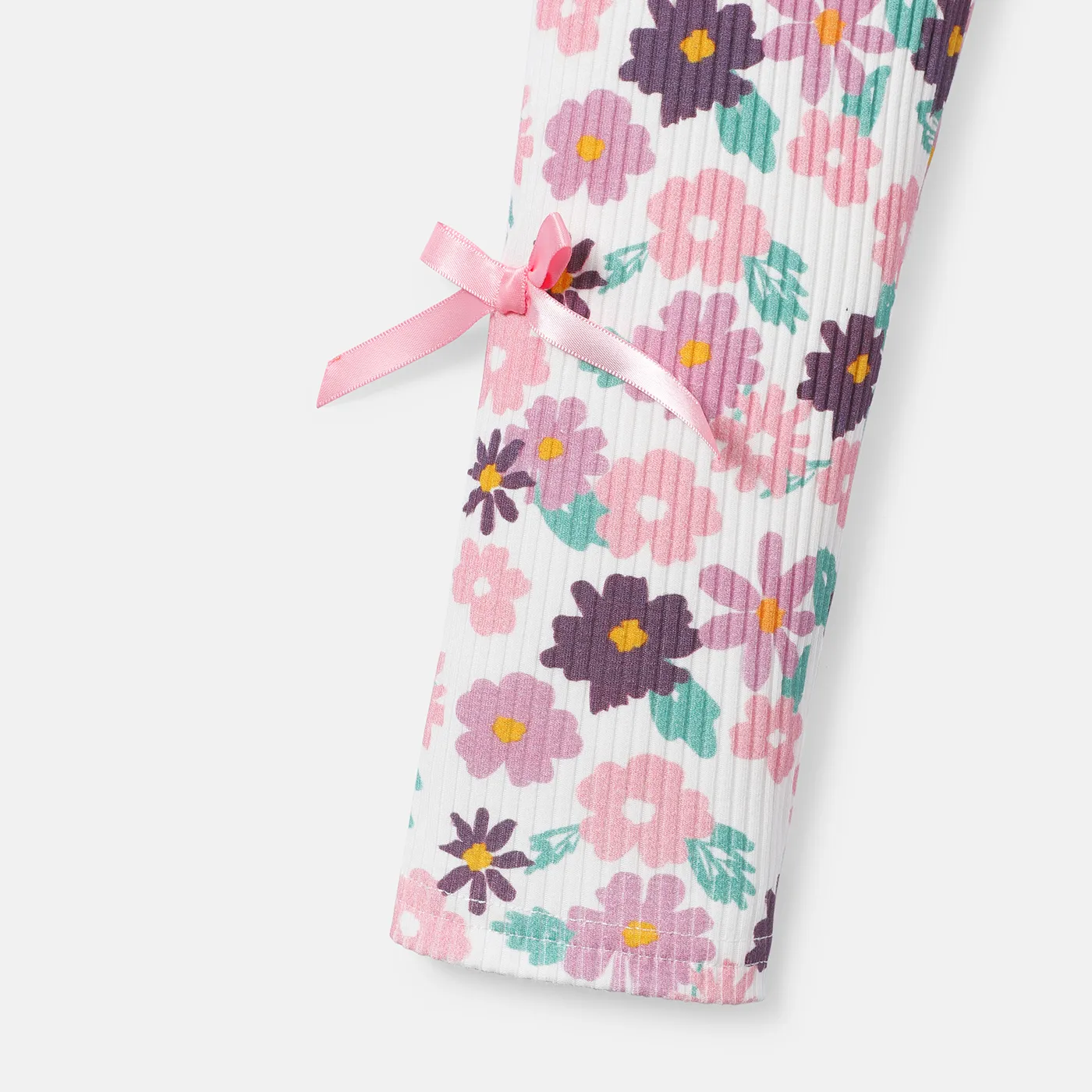 Toddler Girl Cotton Floral Print Bowknot Design Ribbed Elasticized Leggings  image 4