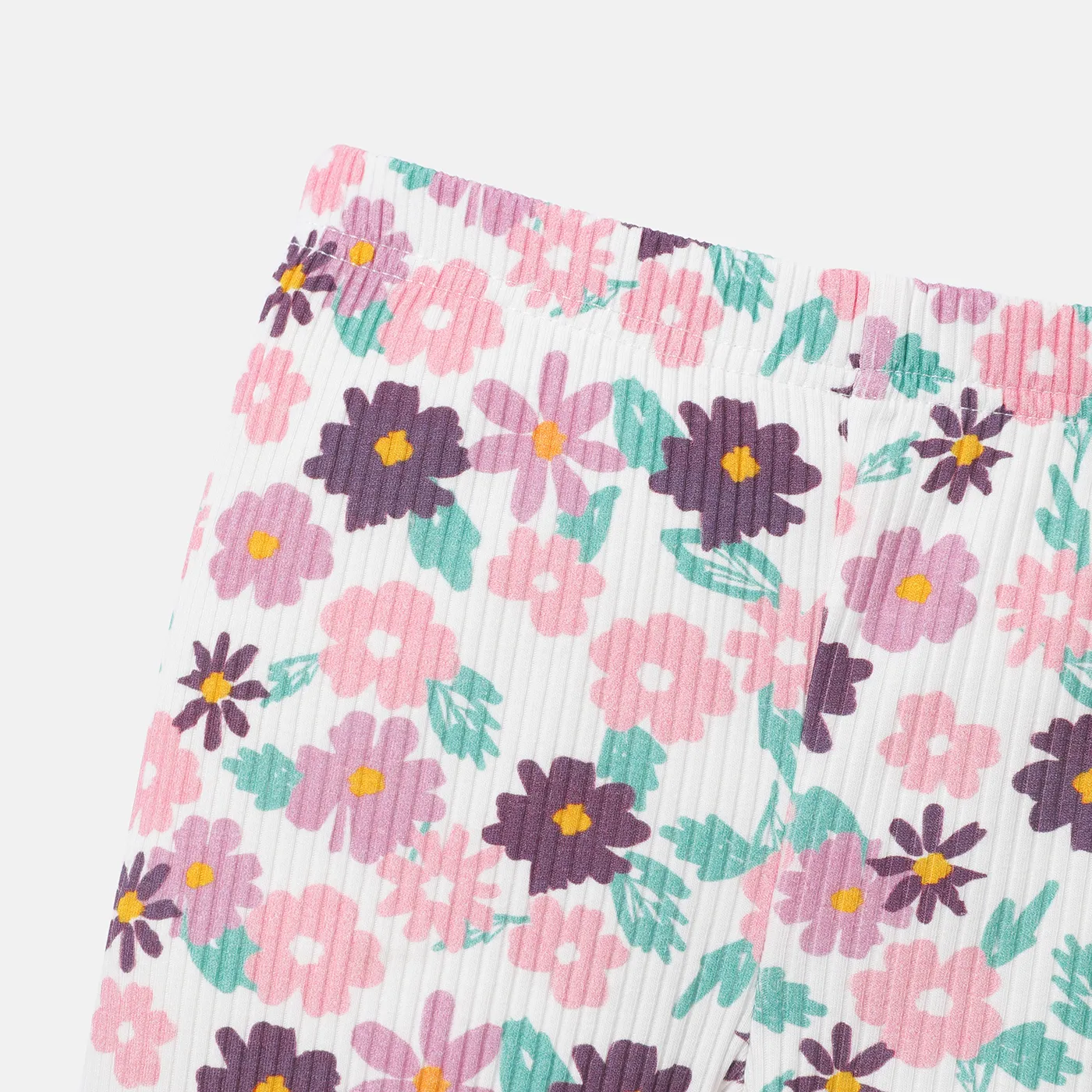 Toddler Girl Cotton Floral Print Bowknot Design Ribbed Elasticized Leggings  image 3