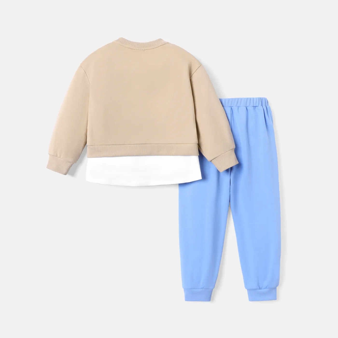 2pcs Toddler Boy Faux-two Pocket Design Sweatshirt and Colorblock Pants Set Khaki image 2