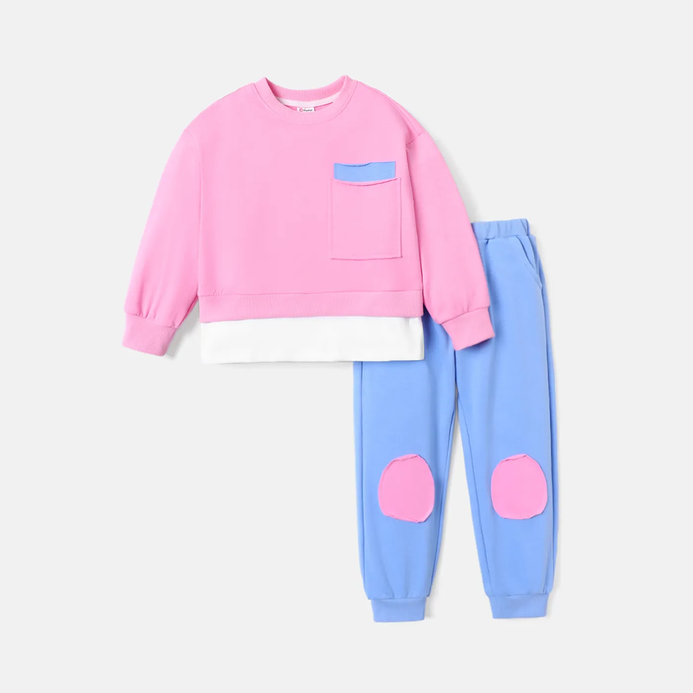 2pcs Toddler Boy Faux-two Pocket Design Sweatshirt and Colorblock Pants Set Pink