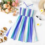 Kid Girl Colorblock Stripe Smocked Slip Dress Blue