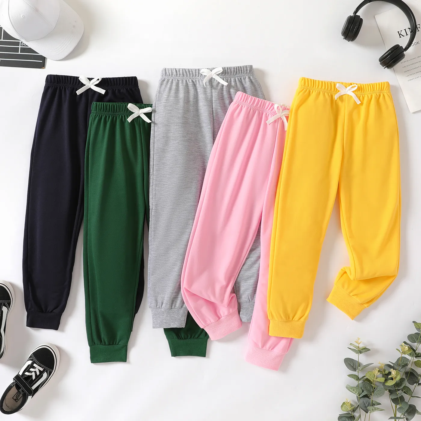 Kid Boy/Kid Girl Solid Color Elasticized Pants