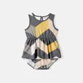 Family Matching Chevron Striped Halter Maxi Dresses and Short-sleeve Colorblock T-shirts Sets  image 1