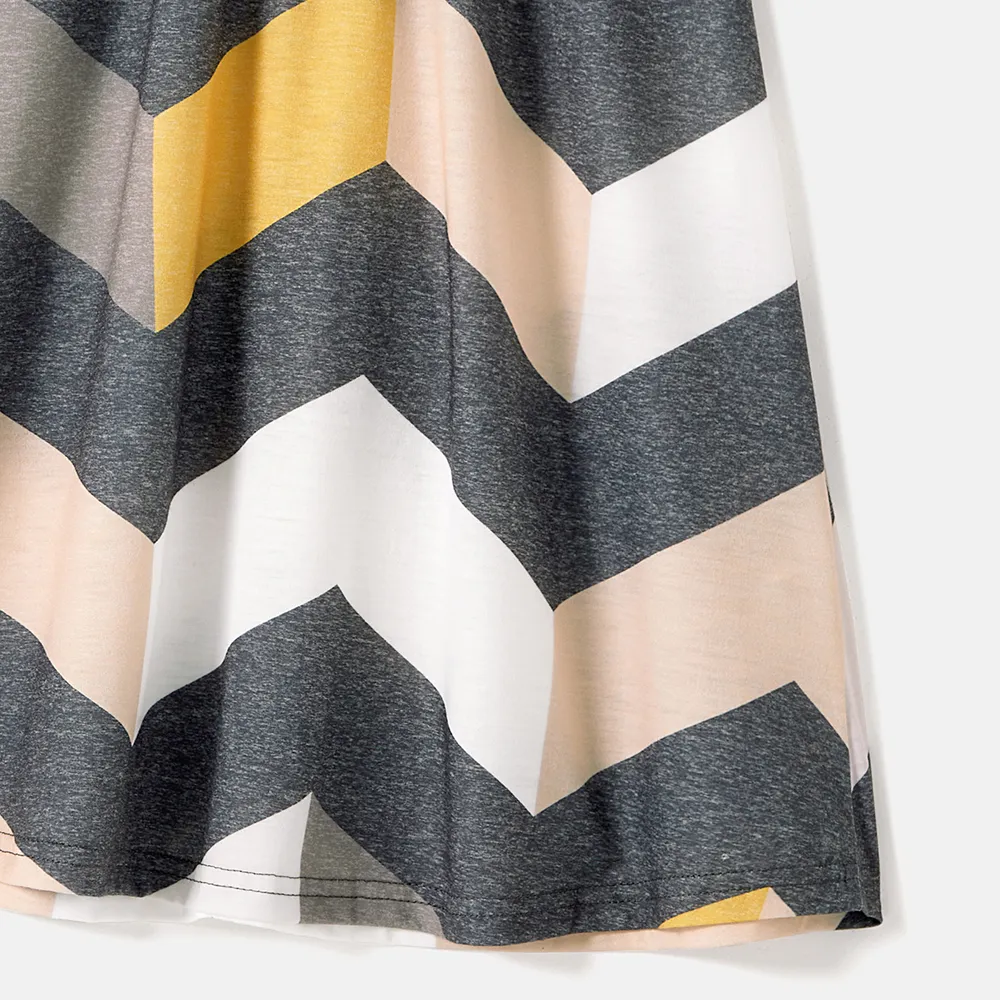 Family Matching Chevron Striped Halter Maxi Dresses and Short-sleeve Colorblock T-shirts Sets big image 12