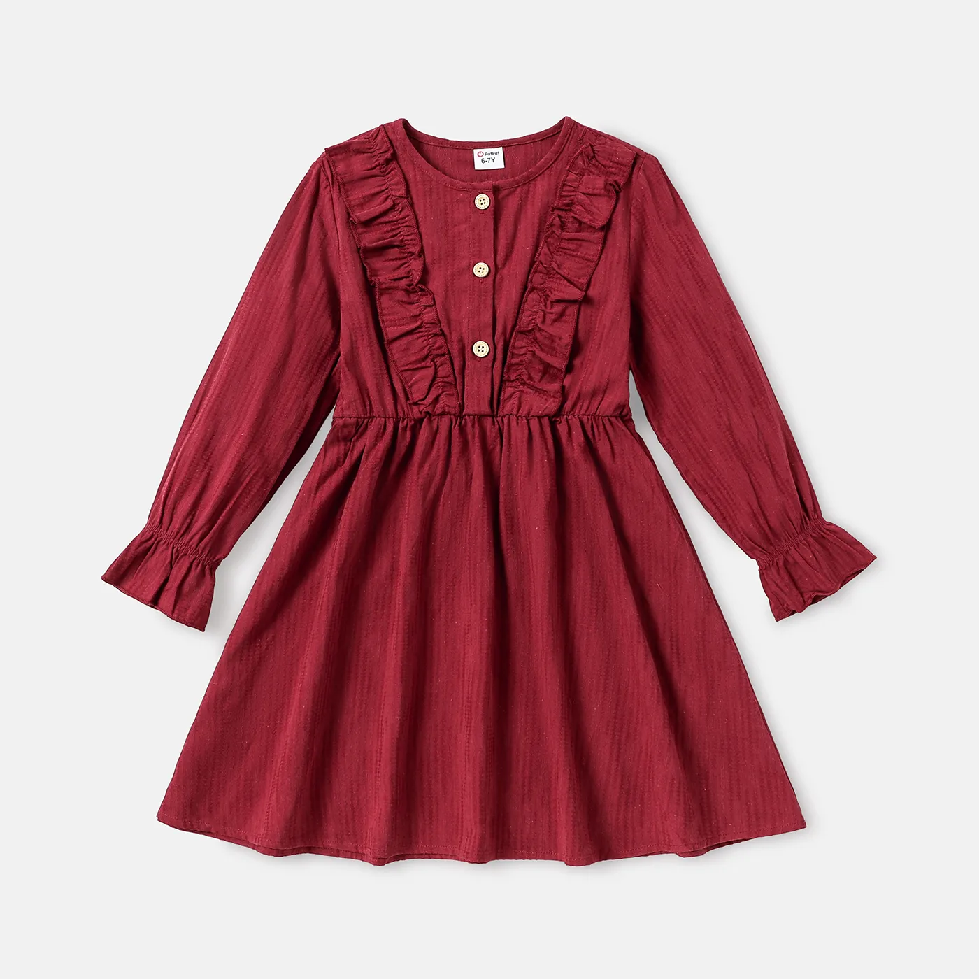 

Kid Girl Solid Color Ruffled Long-sleeve Dress