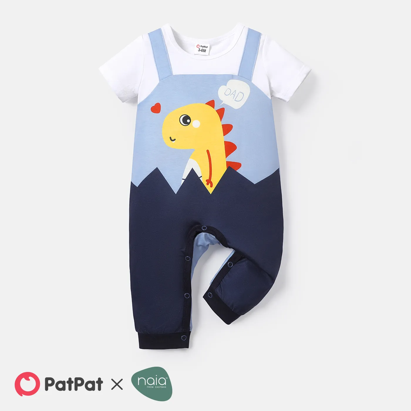 

Naia™ Baby Boy Dinosaur Print Colorblock Short-sleeve Jumpsuit
