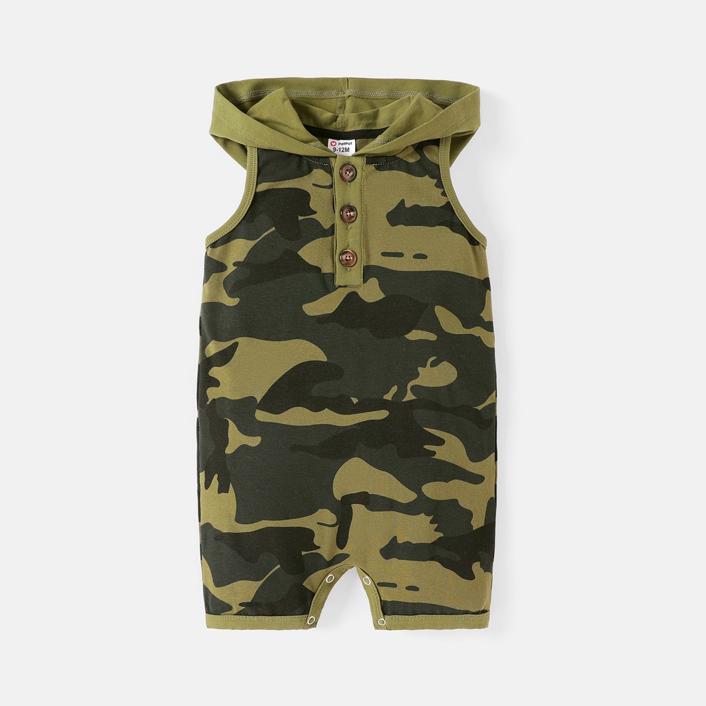 

Baby Boy Cotton Camouflage Print Hooded Tank Romper