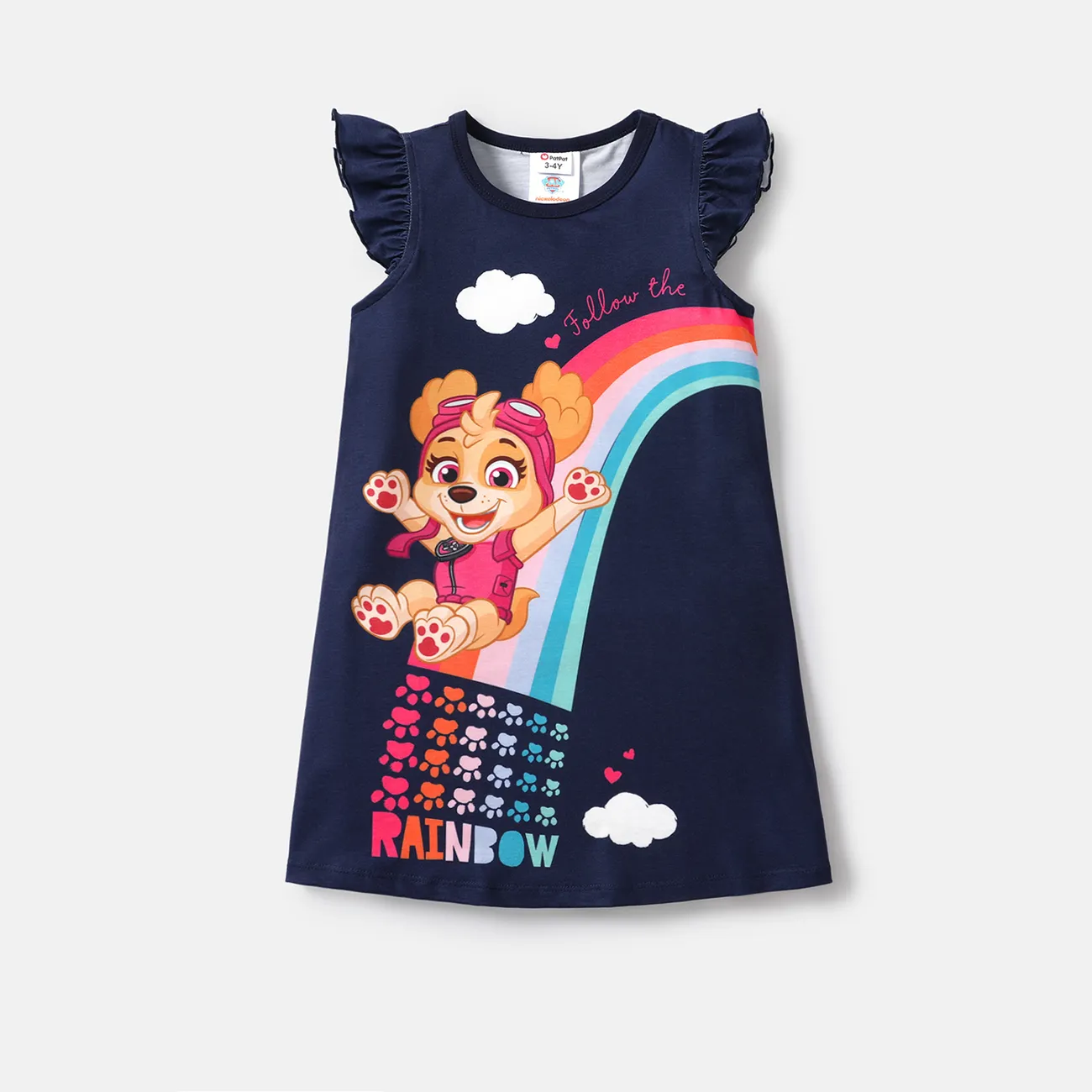 PAW Patrol Toddler Girl Rainbow Print Flutter-sleeve Dress Tibetanblue big image 1