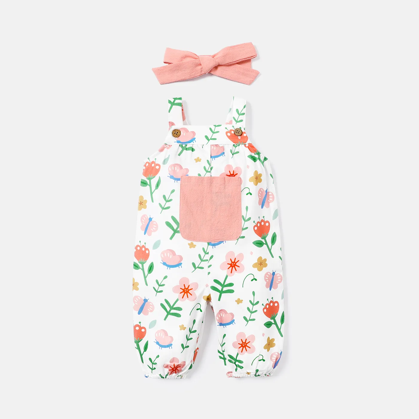2 unidades Bebé Menina Manga cava Flores isoladas Bonito Jardineiras Rosa big image 1