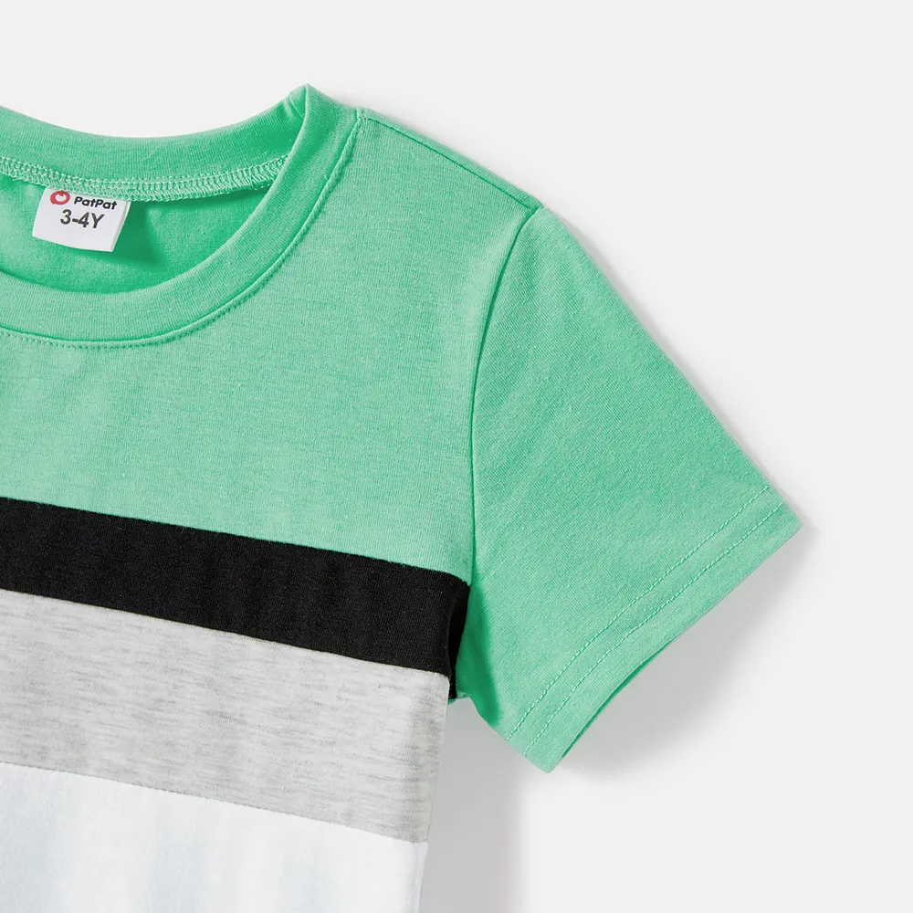 Family Matching Allover Geo Print Short-sleeve Belted Dresses and Colorblock T-shirts Sets big image 7