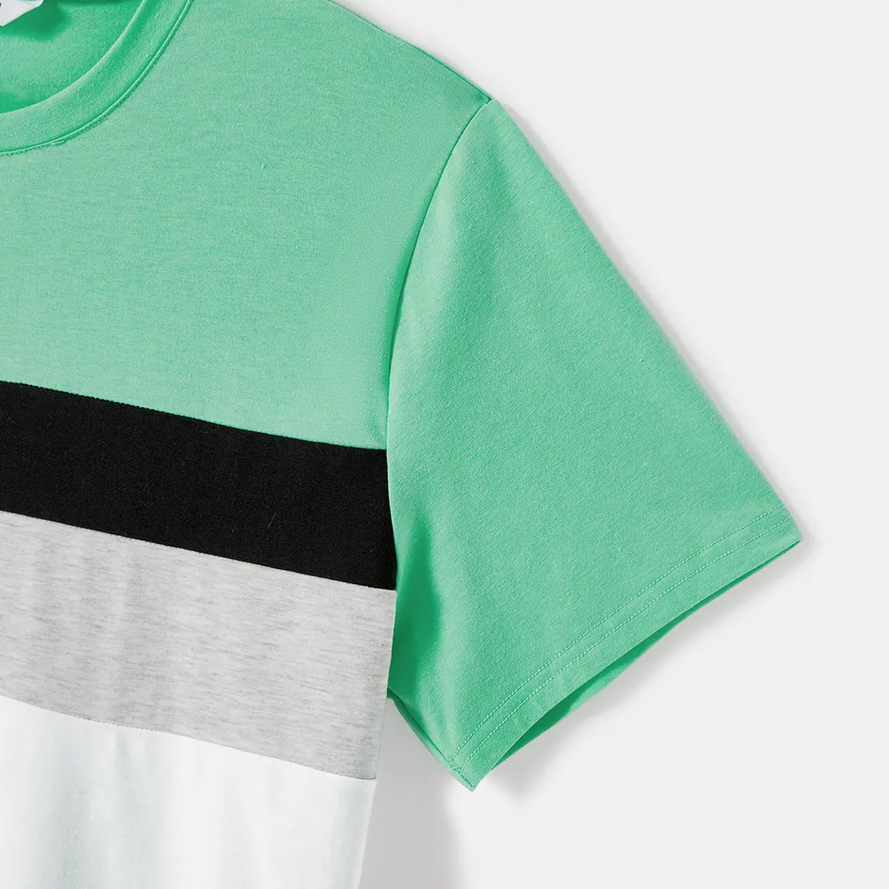 Family Matching Allover Geo Print Short-sleeve Belted Dresses and Colorblock T-shirts Sets big image 6