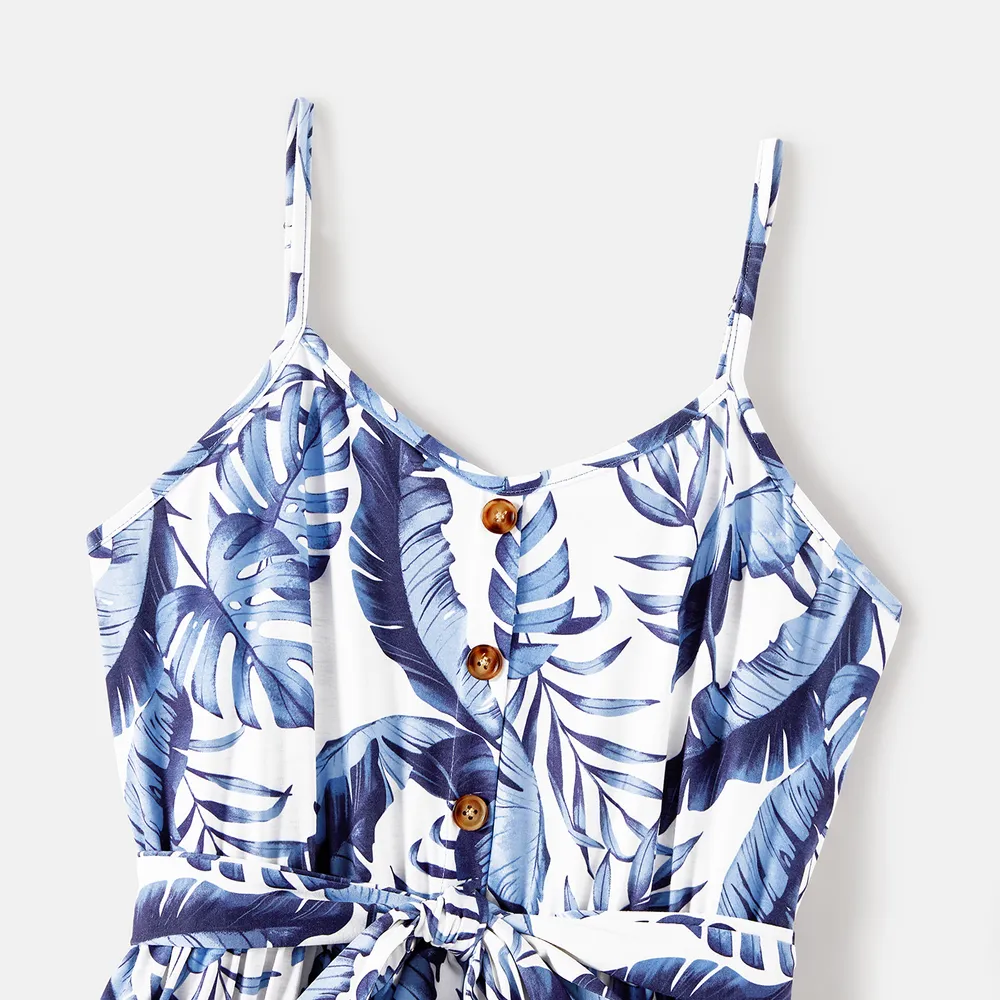 Family Matching Allover Leaf Print Naia™ Cami Dresses and Short-sleeve Colorblock T-shirts Sets big image 14