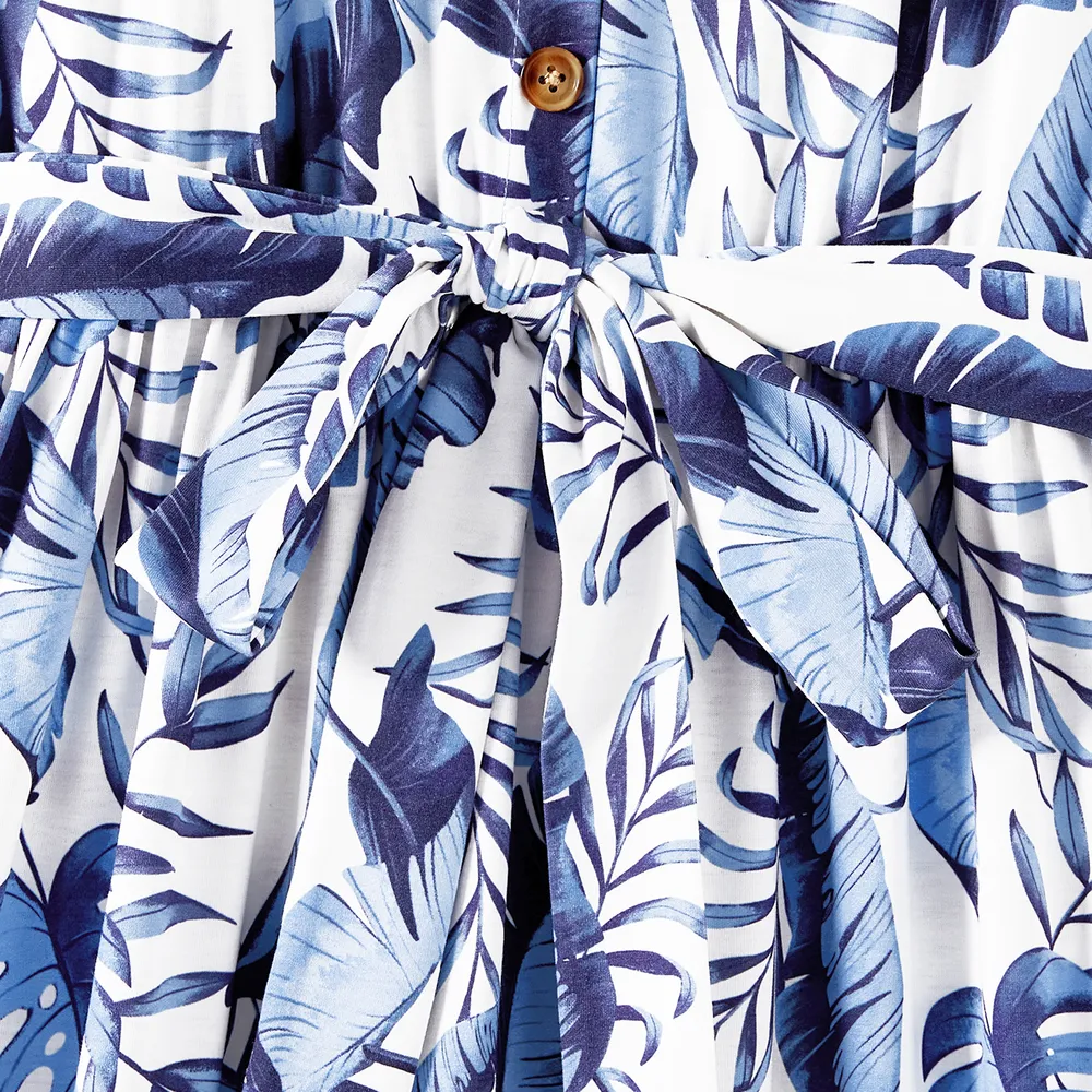 Family Matching Allover Leaf Print Naia™ Cami Dresses and Short-sleeve Colorblock T-shirts Sets big image 15