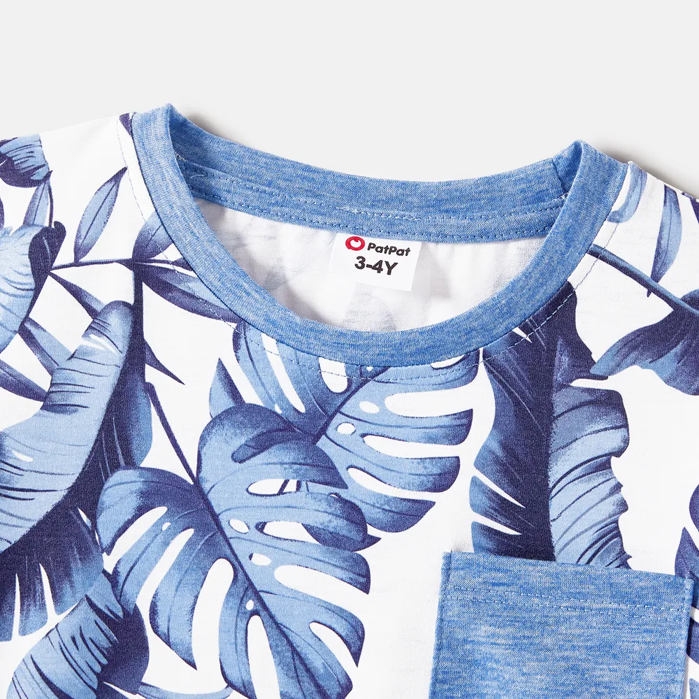 Family Matching Allover Leaf Print Naia™ Cami Dresses and Short-sleeve Colorblock T-shirts Sets big image 7