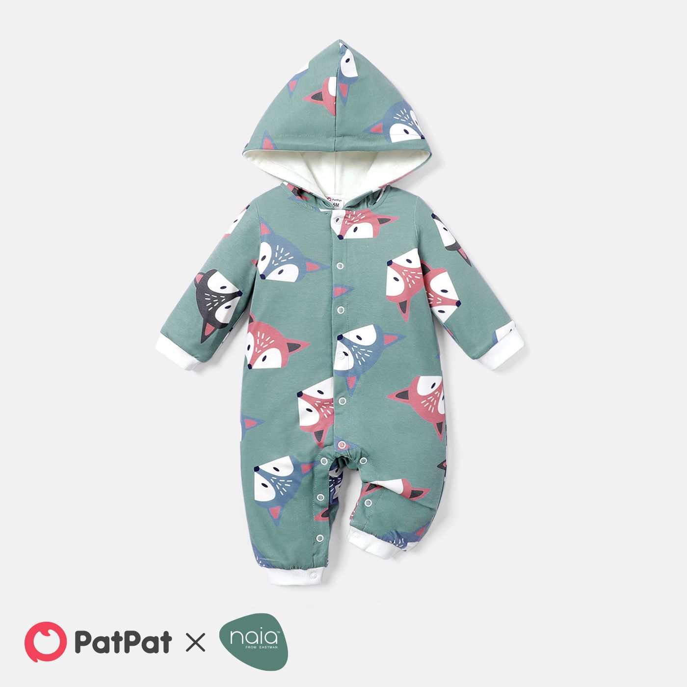 

Baby Boy/Girl Thermal Fleece Lined Hooded Long-sleeve Allover Fox Print Naia Jumpsuit