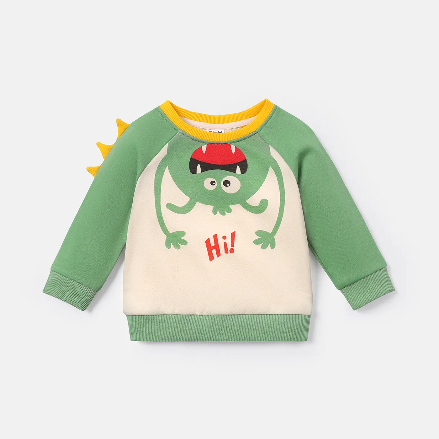 Baby Boy Cotton Animal Print Colorblock Raglan Sleeve Sweatshirt DarkGreen