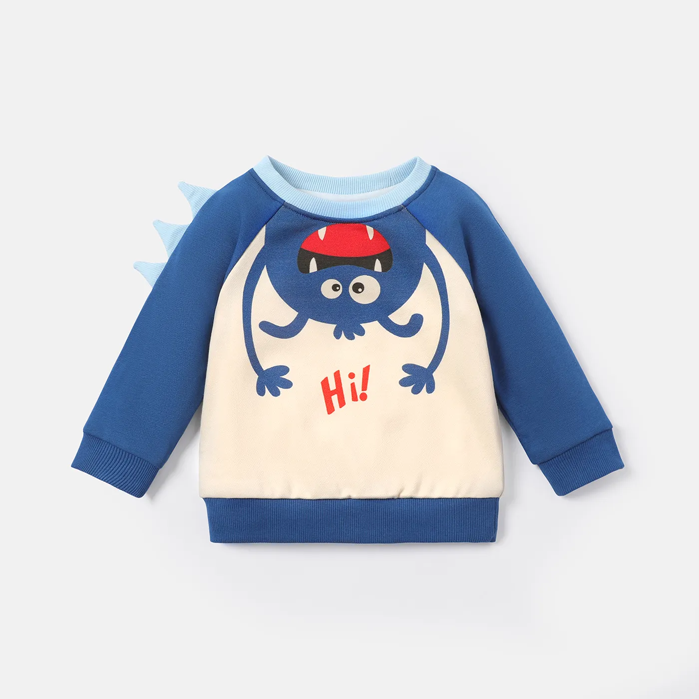 Baby Boy Cotton Animal Print Colorblock Raglan Sleeve Sweatshirt Blue big image 1