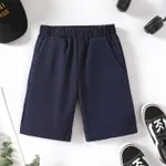 Kid Boy Solid Short-sleeve Pique Polo Tee / Basic Solid Color Elasticized Shorts Dark Blue