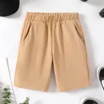 Kid Boy Solid Short-sleeve Pique Polo Tee / Basic Solid Color Elasticized Shorts Khaki