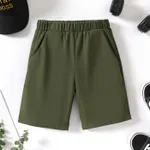 Kid Boy Solid Short-sleeve Pique Polo Tee / Basic Solid Color Elasticized Shorts Green