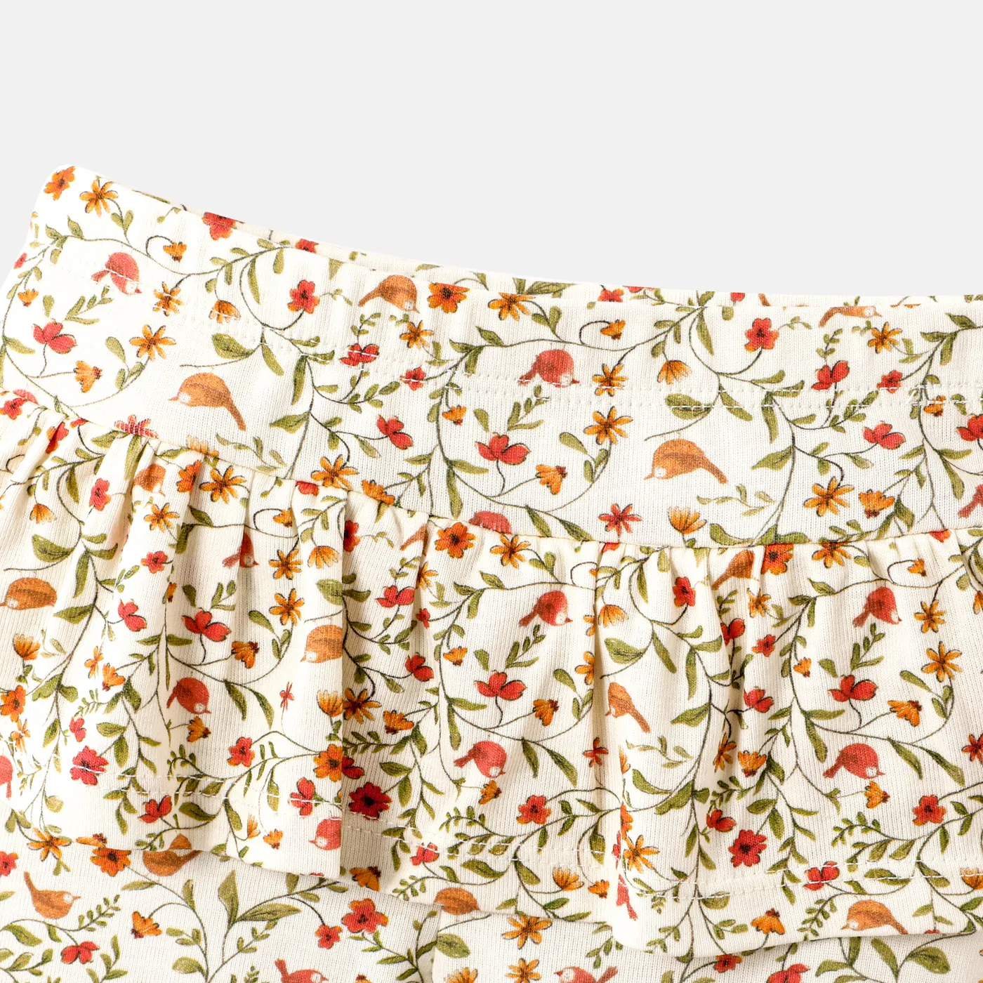 Baby Girl Cotton Floral Print Ruffle Trim Leggings Pale Yellow image 3