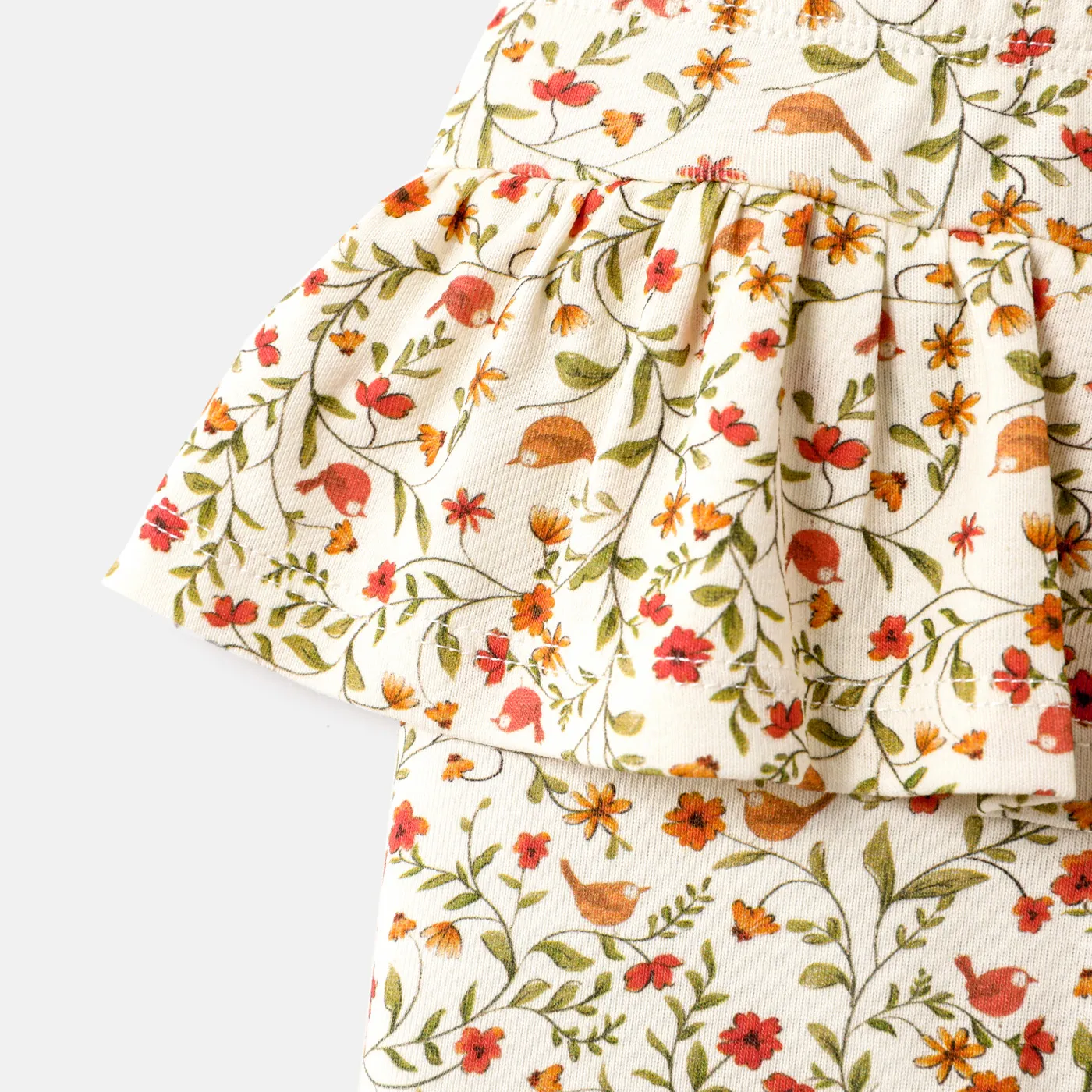 Baby Girl Cotton Floral Print Ruffle Trim Leggings Pale Yellow image 4