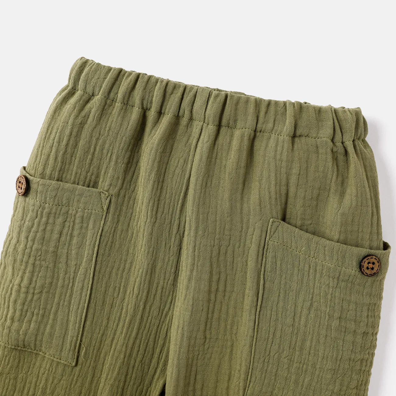 Pantalón liso crepe 100% algodón bebé niño/niña Ejercito verde big image 1