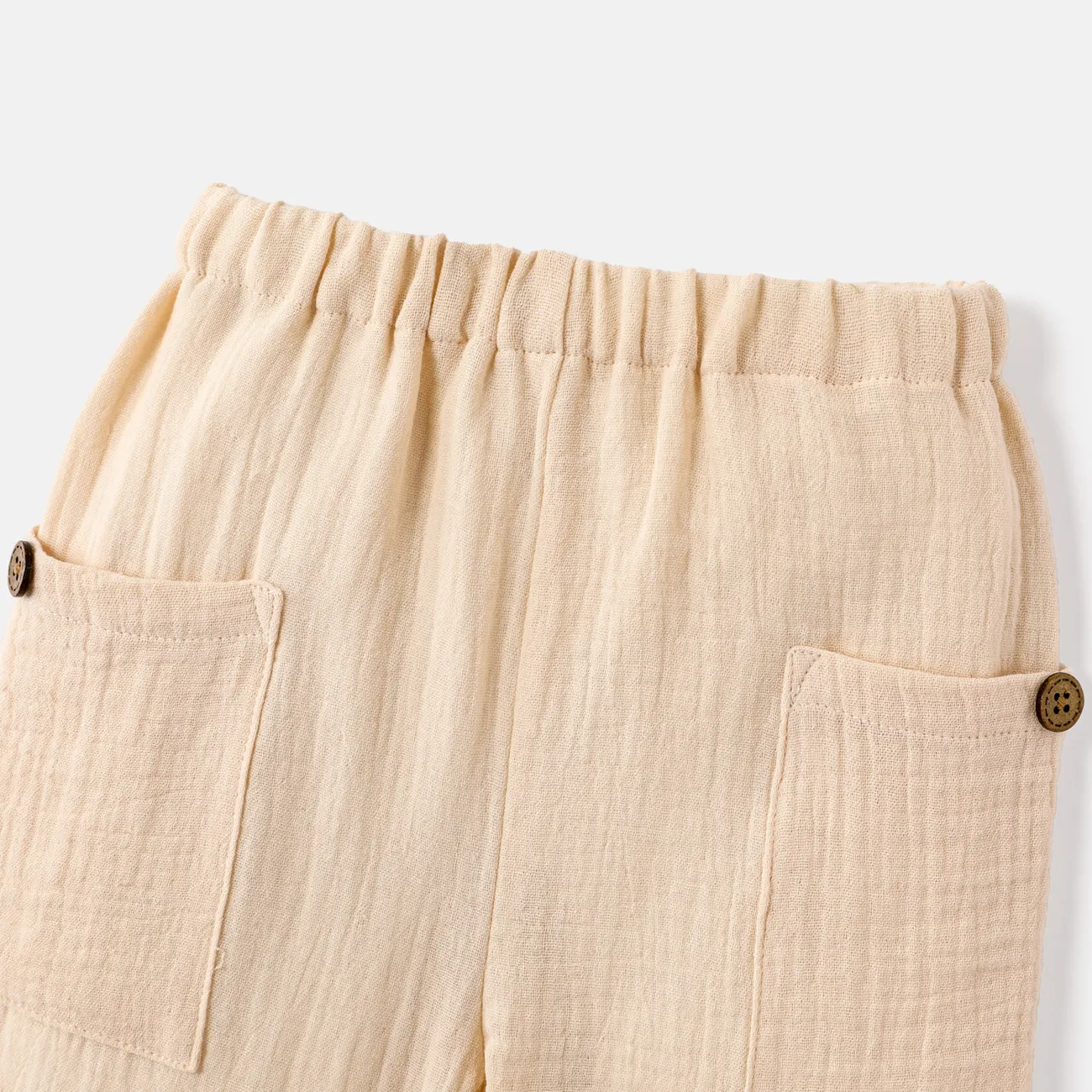 Einfarbige Hose aus 100 % Baumwollkrepp für Jungen/Mädchen Aprikose big image 1