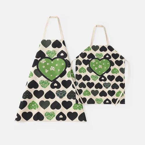 Valentine's Day Floral & Heart Print Apron for Mom and Me (Pattern Position Random)