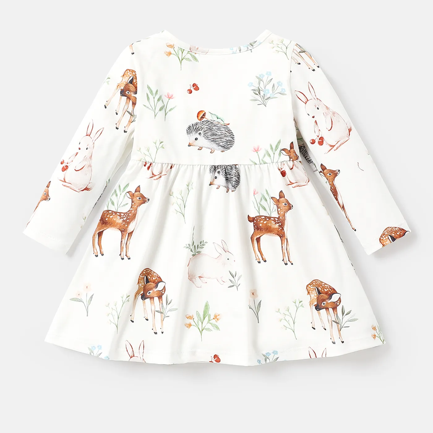 Baby Girl Allover Animal Print Long-sleeve Naia™ Dress White image 2