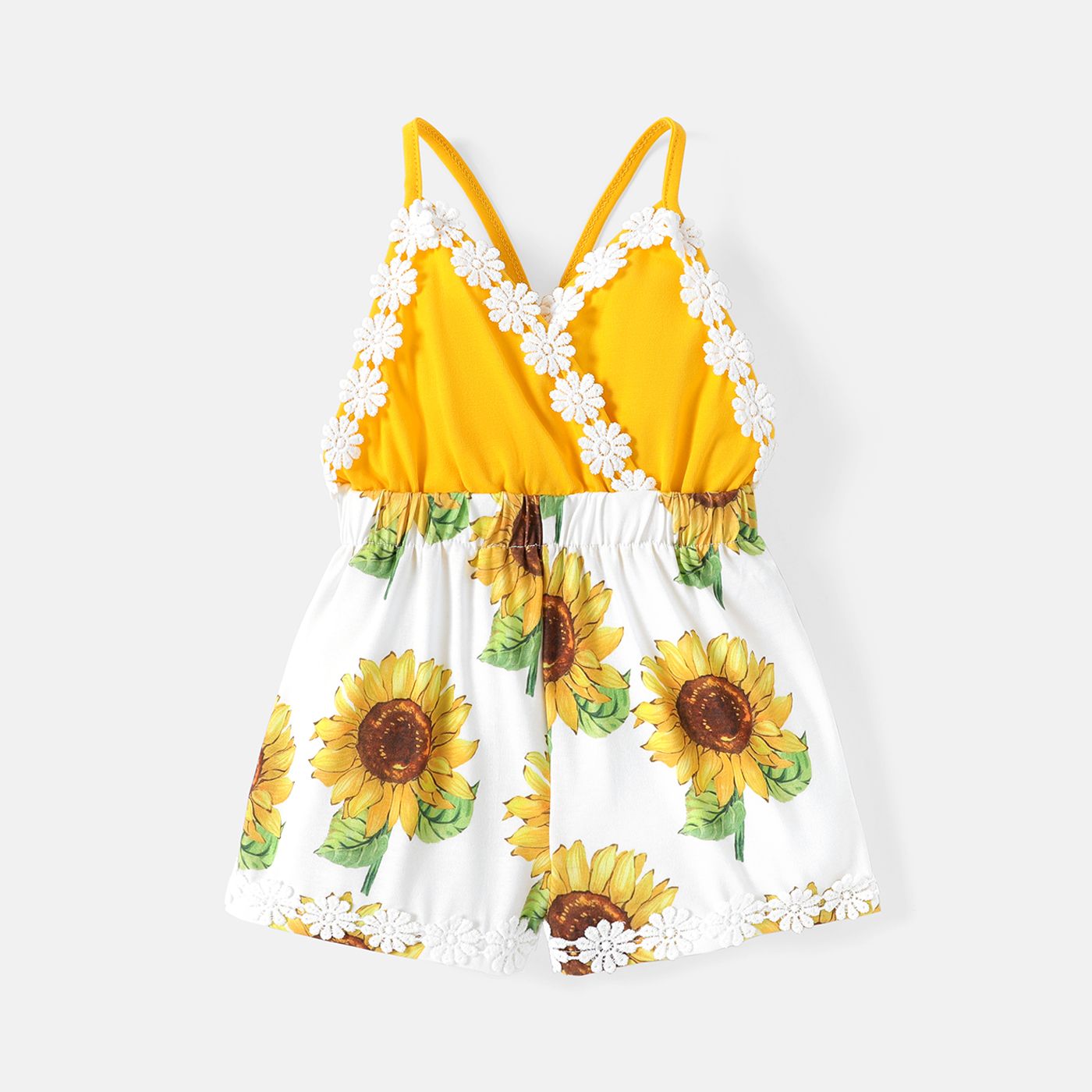 Baby Girl Floral Applique Design Solid Spliced Sunflower Print Naiaâ¢ Cami Romper