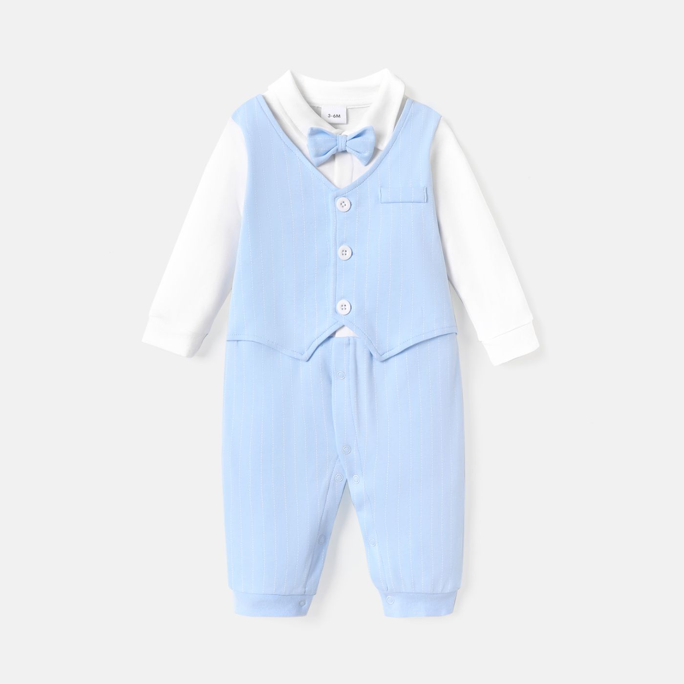 

Baby Boy 100% Cotton Long-sleeve Faux-two Striped Gentleman Bow Tie Jumpsuit