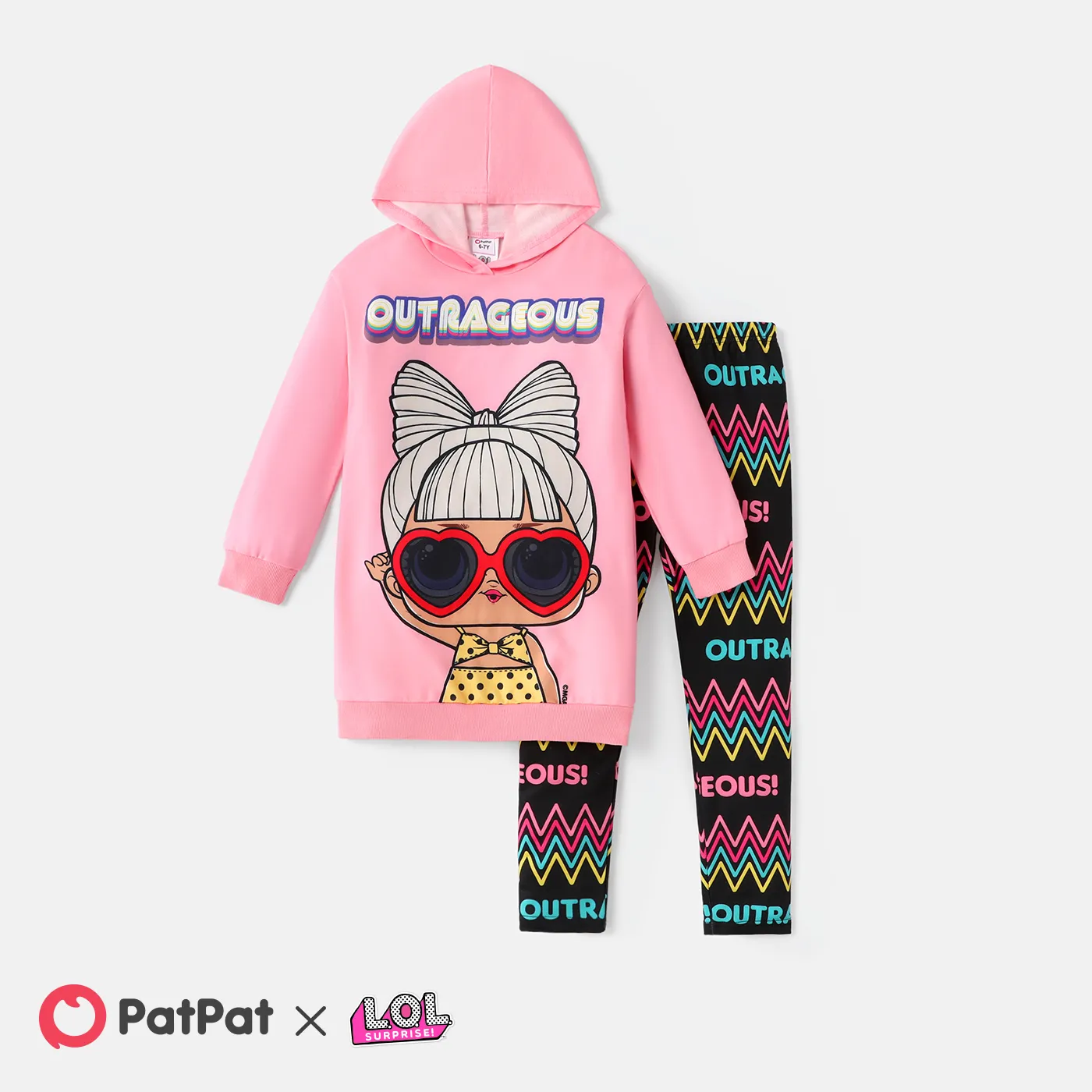 

L.O.L. SURPRISE! 2pcs Kid Girl Characters Print Pink Hoodie Sweatshirt and Stripe Leggings Set