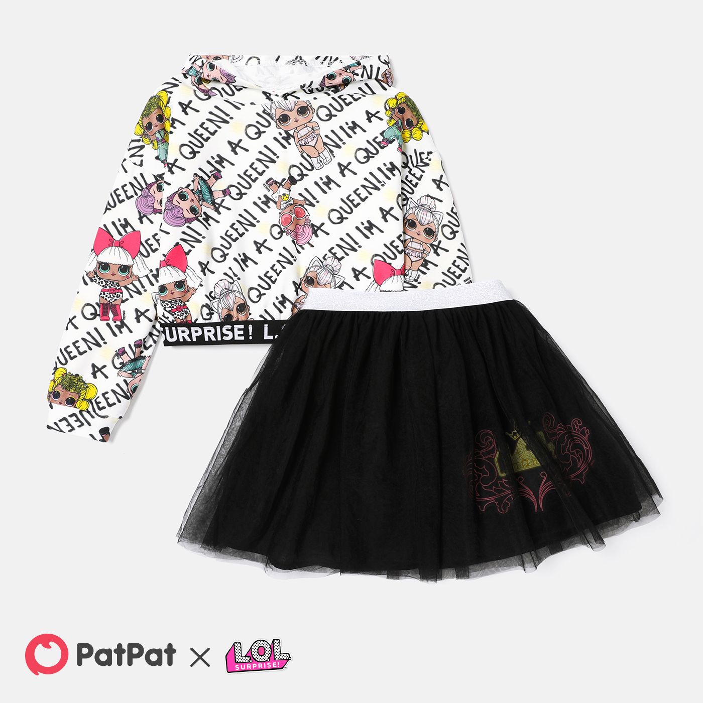 

L.O.L. SURPRISE! 2pcs Kid Girl Letter Print Hoodie Sweatshirt and Mesh Skirt Set