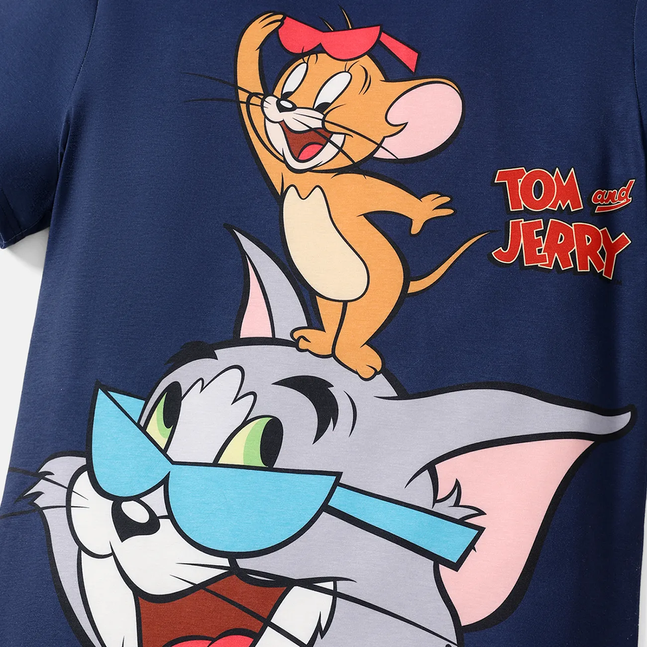 Tom and Jerry بلايزر إطلالة العائلة للجنسين طوق الجولة كم قصير نقش حيوانات عيد الأم متعدد الألوان big image 1