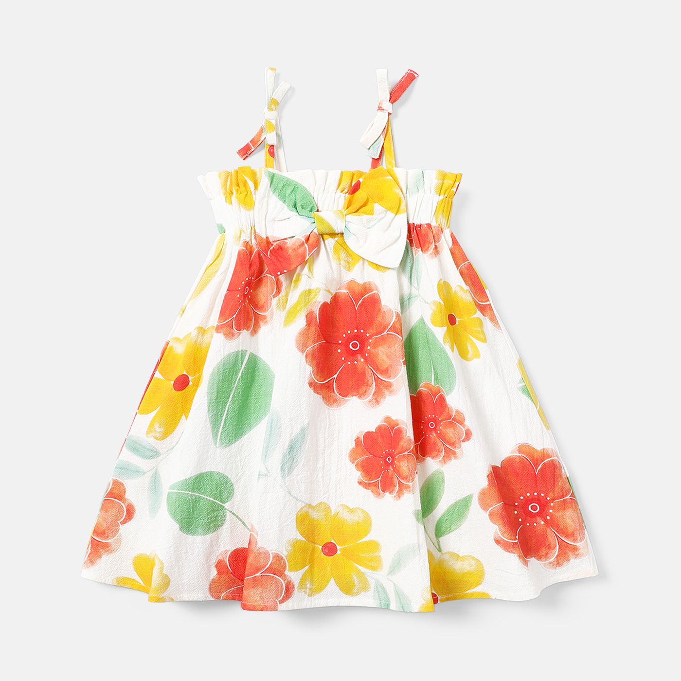 Toddler Girl 100% Cotton Floral Print Bowknot Design Smocked Slip Dress