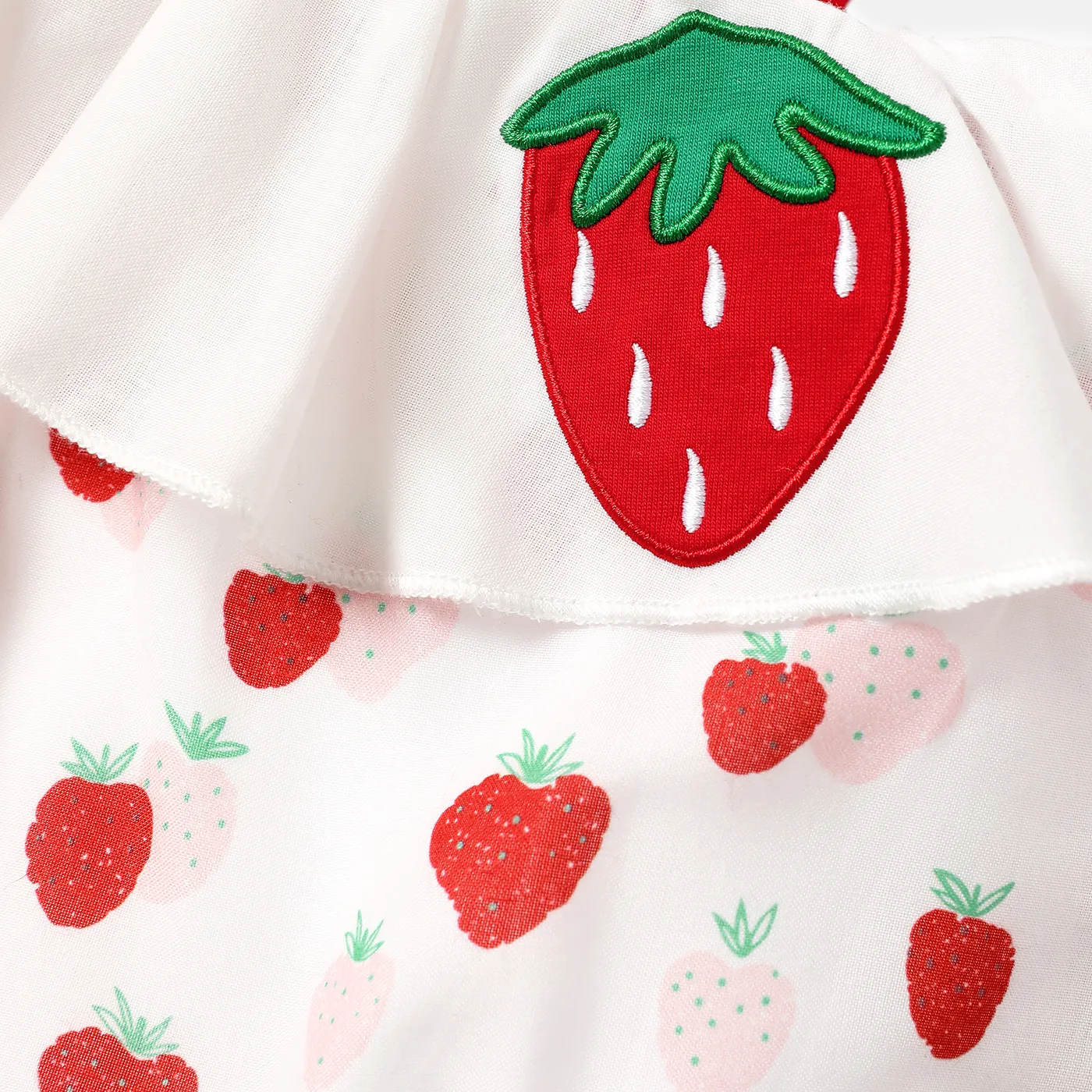 Baby Girl Strawberry Embroidered Ruffle Bowknot Cami Romper  image 4